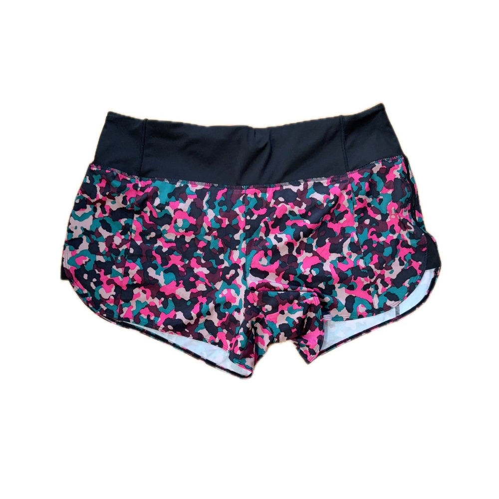 Athleta‎ Running Free Printed Short 3.5 Pink Teal Camo Womens Large L Activewear